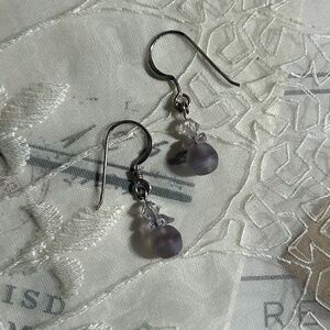 Silver drop earrings with frosted lavender and crystal beads